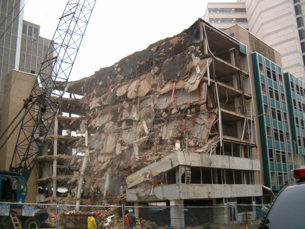 Destroying an old office building.