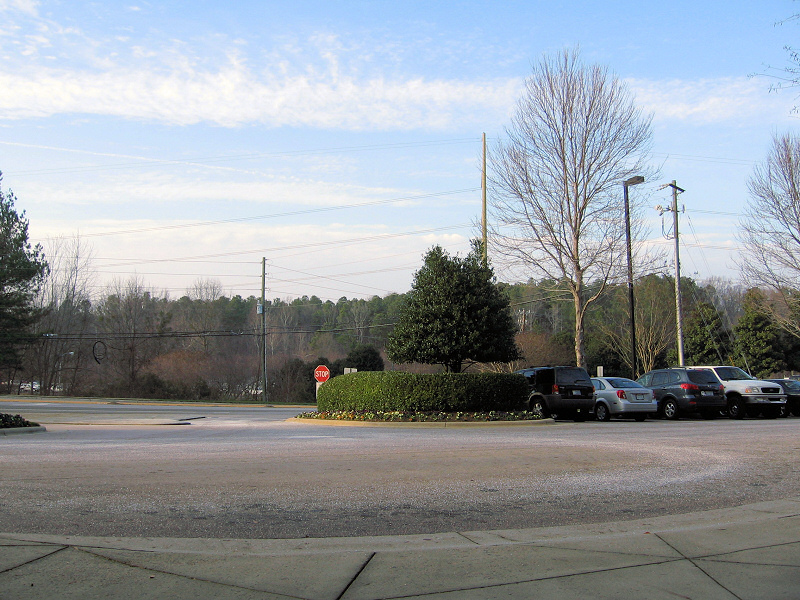 Road salt to prevent icing in front of our office.