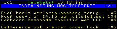 Teletekst 19 januari.